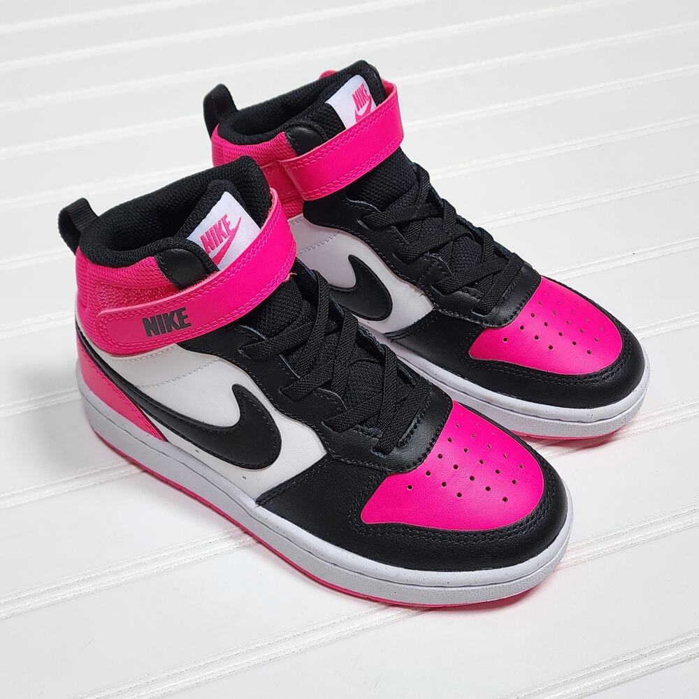 Nike Kids Court Borough Mid 2 Kids Sneakers Size 1Y Hot Pink Black White